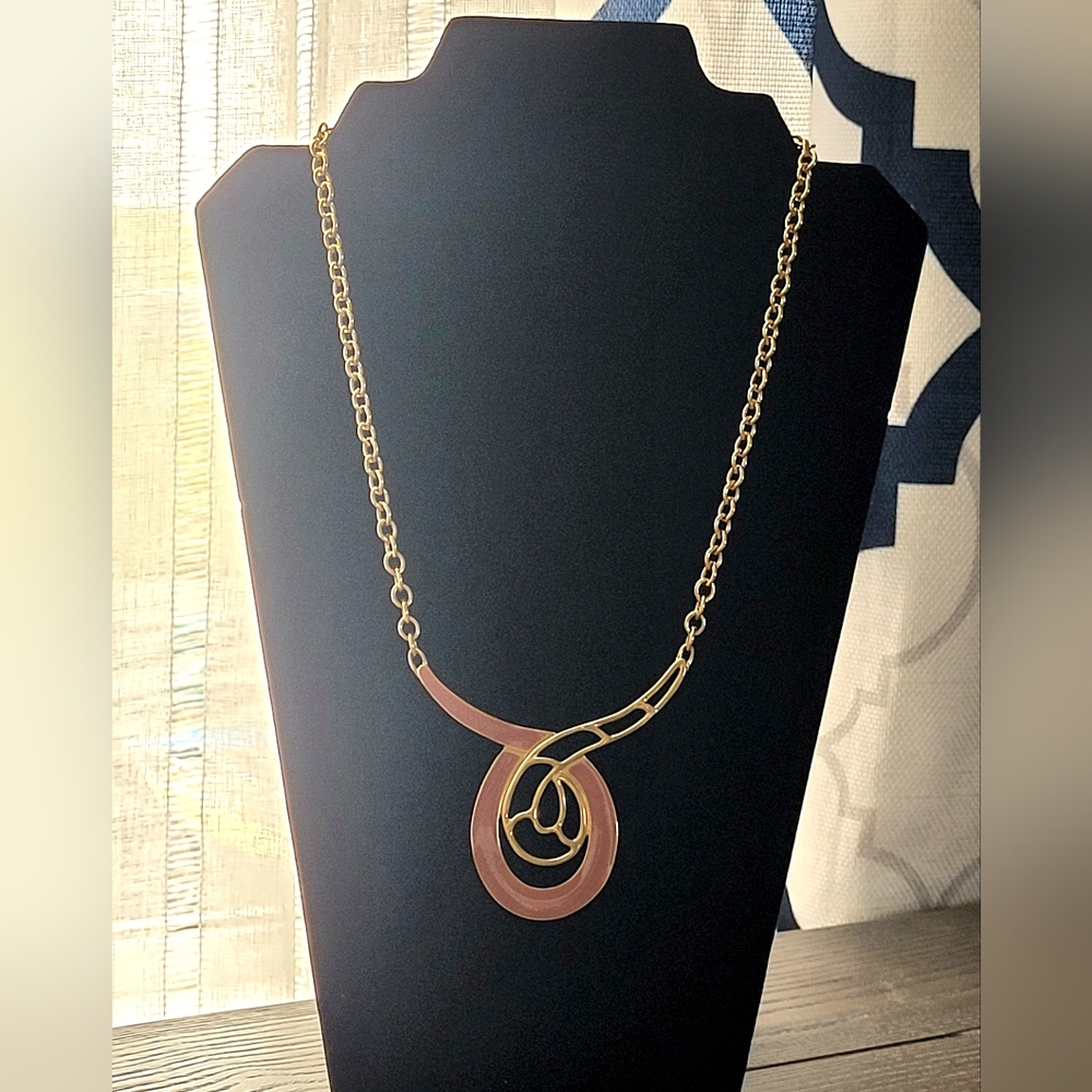 MONET Rare Vintage gold tone and pink enamel necklace